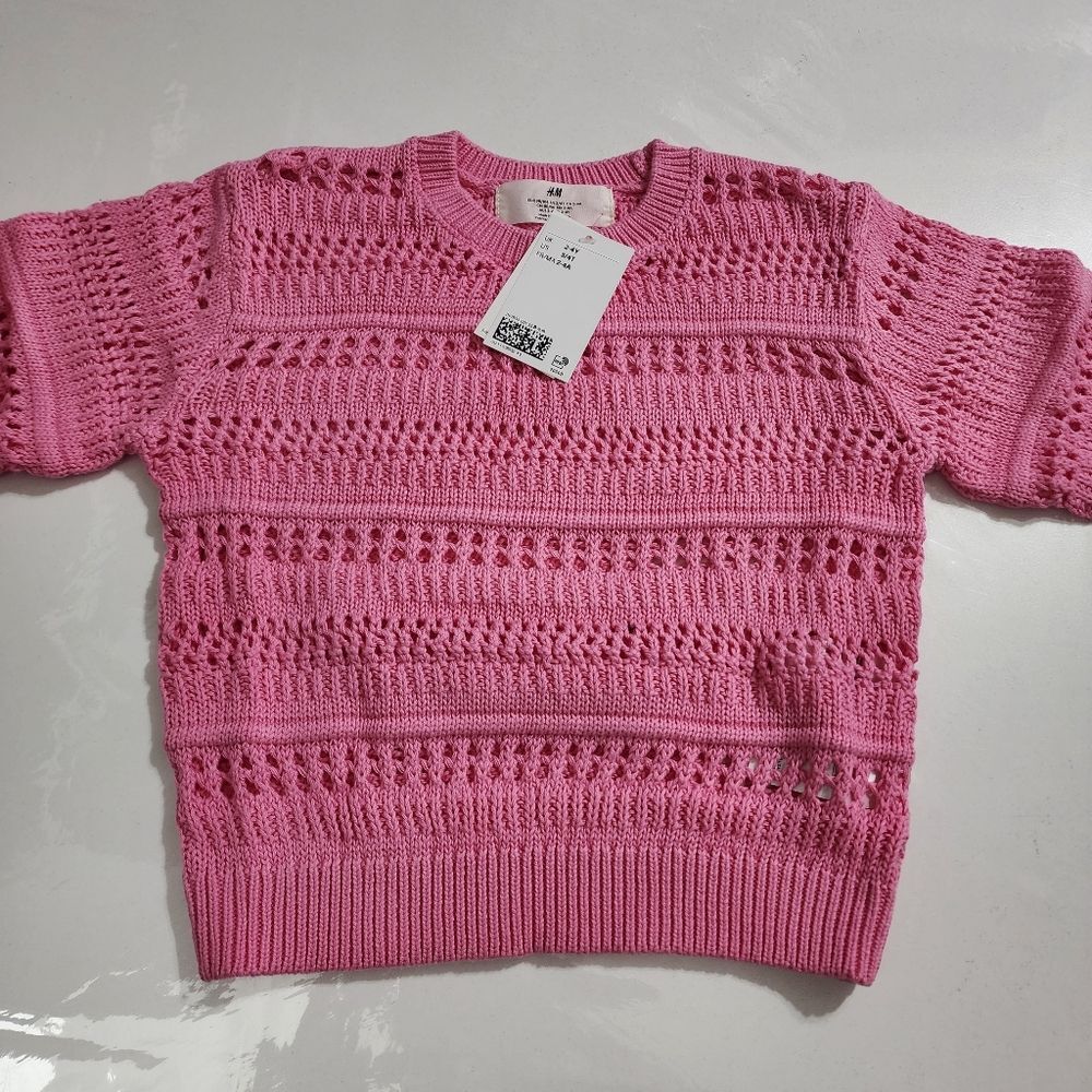 Girls Bright Pink Crochet Spring Easter Sweater Size 3/4t NEW with Tags